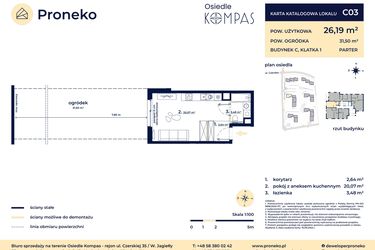 Rzut - Mieszkanie na sprzedaż 1 pokój o powierzchni 26,07 m² - numer C03 w Osiedle Kompas