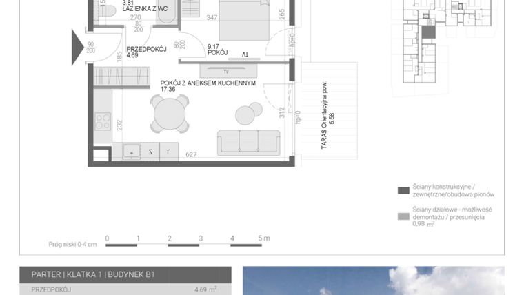 Rzut - Mieszkanie na sprzedaż 2 pokoje o powierzchni 35,03 m² - numer M9 w Modern House II