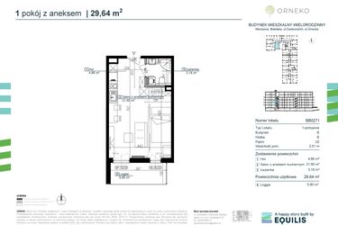 Rzut - Mieszkanie na sprzedaż 1 pokój o powierzchni 29,64 m² - numer BB0271 w Orneko