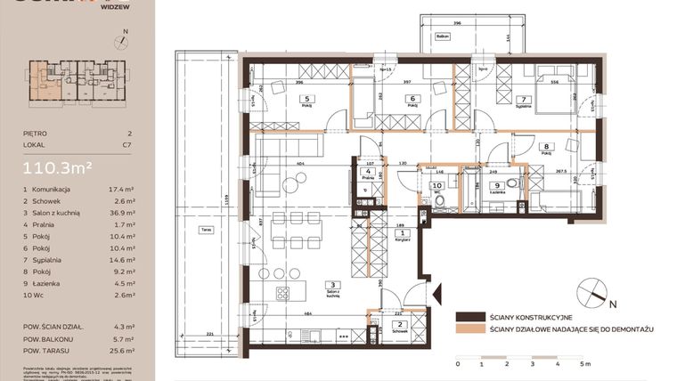 Rzut - Mieszkanie na sprzedaż 5 pokoi o powierzchni 110,3 m² - numer C7 w Domkove Widzew