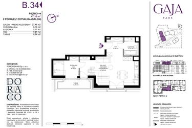 Rzut - Mieszkanie na sprzedaż 2 pokoje o powierzchni 47,35 m² - numer B.34 w Gaja Park