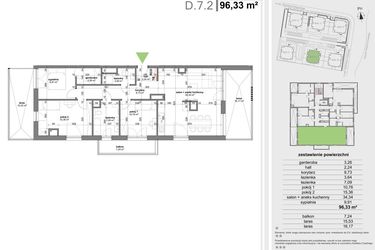 Rzut - Mieszkanie na sprzedaż 4 pokoje o powierzchni 95,3 m² - numer D.7.2 w Park Przy Stawach