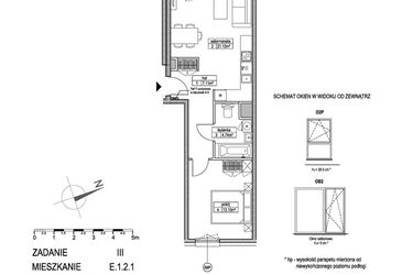 Rzut - Mieszkanie na sprzedaż 2 pokoje o powierzchni 46,01 m² - numer E.1.2.1 w Atut III