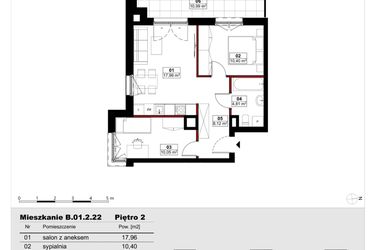 Rzut - Mieszkanie na sprzedaż 2 pokoje o powierzchni 51,34 m² - numer B01.2.22 w Skwer Witosa