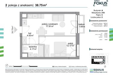 Rzut - Mieszkanie na sprzedaż 2 pokoje o powierzchni 38,75 m² - numer 210 w Osiedle Fokus Ursus