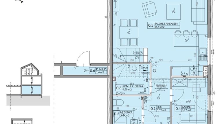 Rzut - Dom na sprzedaż 6 pokoi o powierzchni 140,89 m² - numer 2B w Wille przy Lesie etap II