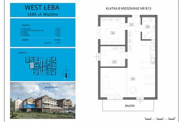 Rzut - Mieszkanie na sprzedaż 3 pokoje o powierzchni 61,74 m² - numer B13 w West Łeba