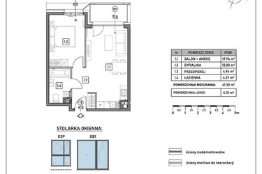 Rzut - Mieszkanie na sprzedaż 2 pokoje o powierzchni 41,3 m² - numer B.2.5 w GreenLine