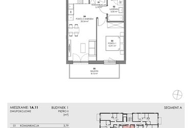 Rzut - Mieszkanie na sprzedaż 2 pokoje o powierzchni 42,24 m² - numer 1A.11 w Akacjowa Wita