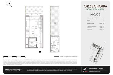 Rzut - Mieszkanie na sprzedaż 1 pokój o powierzchni 25,07 m² - numer M0/02 w Orzechowa