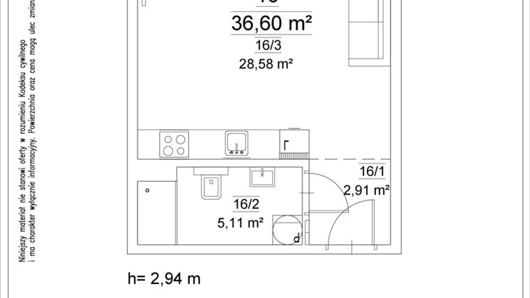 Rzut - Mieszkanie na sprzedaż 1 pokój o powierzchni 36,6 m² - numer 16 w Osiedle Teatralne 19