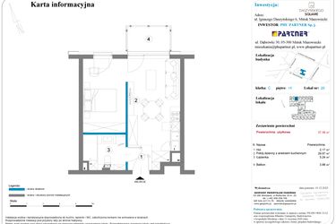 Rzut - Mieszkanie na sprzedaż 1 pokój o powierzchni 37,38 m² - numer 20 w Daszyńskiego Square etap 2