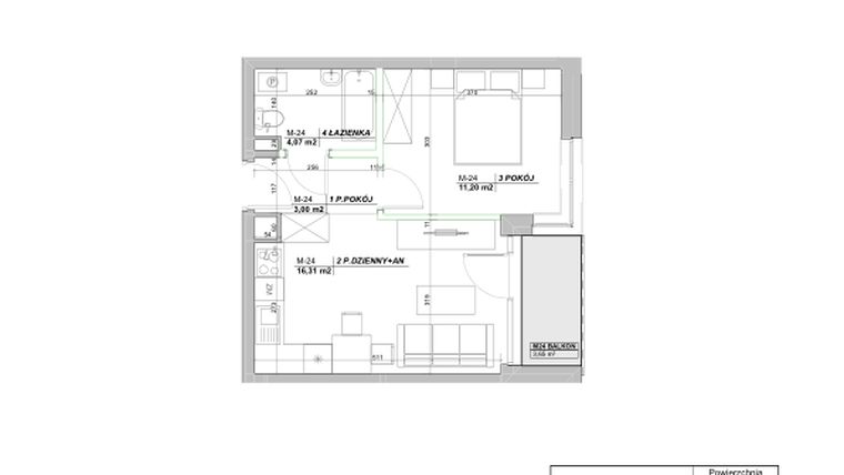 Rzut - Mieszkanie na sprzedaż 2 pokoje o powierzchni 34,58 m² - numer A.24 w Laurowy Zakątek