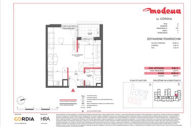 Rzut - Mieszkanie na sprzedaż 1 pokój o powierzchni 41,8 m² - numer A.032 w Modena II