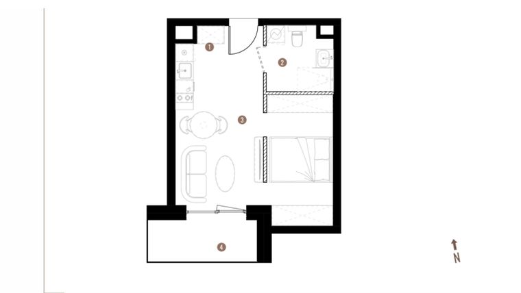Rzut - Mieszkanie na sprzedaż 1 pokój o powierzchni 31,22 m² - numer A1.2.01 w Belg Apartamenty etap II