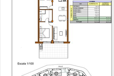 Rzut - Mieszkanie na sprzedaż 2 pokoje o powierzchni 64,09 m² - numer 88 w Xeresa del Monte