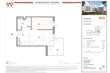 Rzut - Mieszkanie na sprzedaż 2 pokoje o powierzchni 33,42 m² - numer M26 w Warszawskie Wzgórze