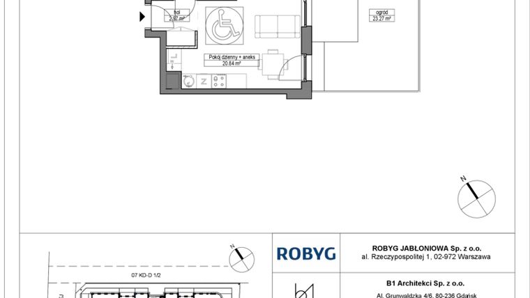Rzut - Mieszkanie na sprzedaż 1 pokój o powierzchni 28,97 m² - numer A.0M14 w Dobre Miejsce