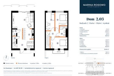 Rzut - Dom na sprzedaż 4 pokoje o powierzchni 93,4 m² - numer 2.03 w Apartamenty Marina Rogowo