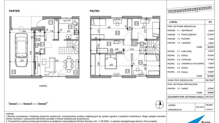 Rzut - Dom na sprzedaż 5 pokoi o powierzchni 120,86 m² - numer D1 w Majewska Domy