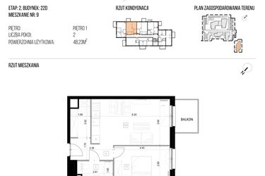 Rzut - Mieszkanie na sprzedaż 2 pokoje o powierzchni 48,23 m² - numer 22D/09 w NATURAMA II