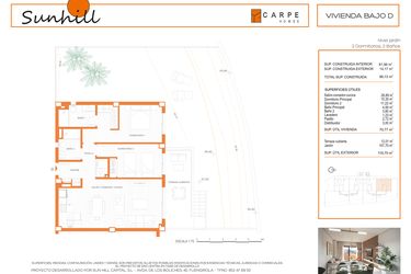 Rzut - Mieszkanie na sprzedaż 2 pokoje o powierzchni 96,13 m² - numer B0 w Sunhill