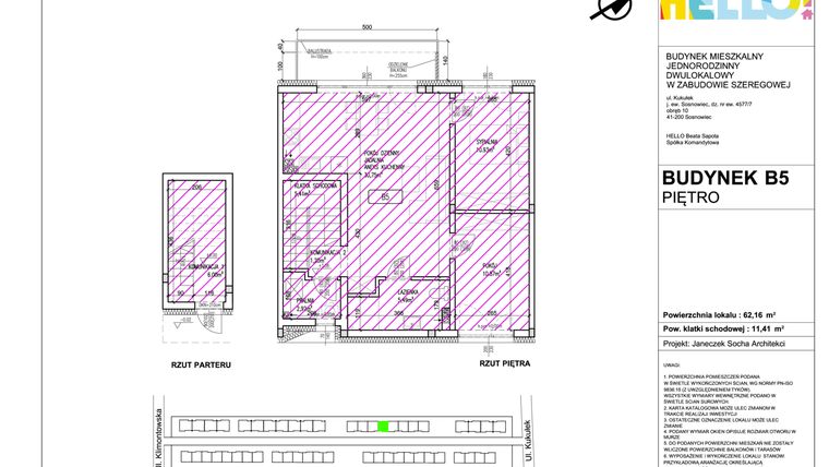 Rzut - Mieszkanie na sprzedaż 3 pokoje o powierzchni 62,16 m² - numer B5.2 w HELLO! KUKUŁKI bud. B