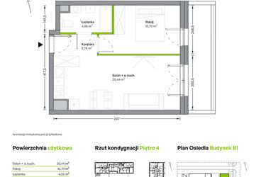 Rzut - Mieszkanie na sprzedaż 2 pokoje o powierzchni 37,98 m² - numer B.04.01.07 w WUWA Vita