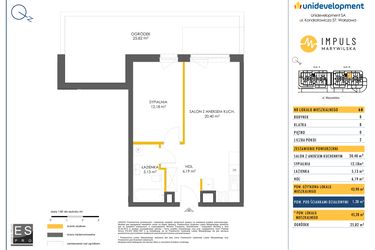 Rzut - Mieszkanie na sprzedaż 2 pokoje o powierzchni 45,66 m² - numer B/68 w Impuls Marywilska