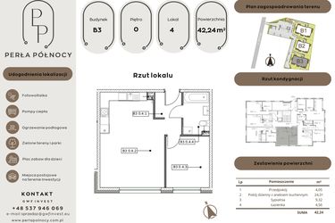 Rzut - Mieszkanie na sprzedaż 2 pokoje o powierzchni 42,24 m² - numer B3.0_4 w Perła Północy etap 2