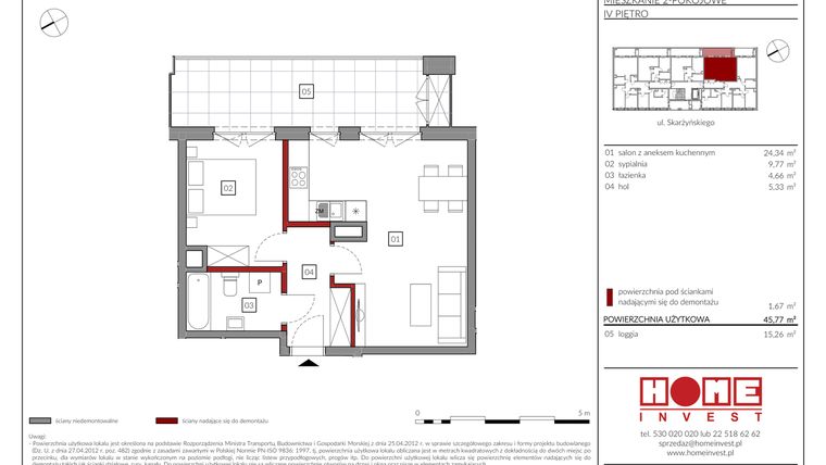 Rzut - Mieszkanie na sprzedaż 2 pokoje o powierzchni 45,77 m² - numer M21 w Rezydencja Ochota