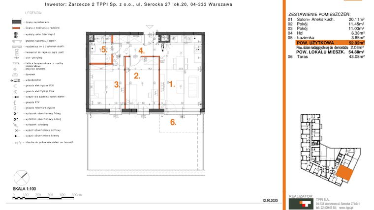 Rzut - Mieszkanie na sprzedaż 3 pokoje o powierzchni 52,82 m² - numer 3 w Zarzecze II Pruszków