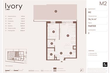 Rzut - Mieszkanie na sprzedaż 2 pokoje o powierzchni 54,14 m² - numer M02 w Ivory