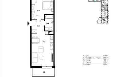 Rzut - Mieszkanie na sprzedaż 2 pokoje o powierzchni 49,03 m² - numer C3.11 w Osiedle Mozaika