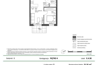 Rzut - Mieszkanie na sprzedaż 2 pokoje o powierzchni 31,91 m² - numer E.4.38 w Nowy Świat Ostoja etap II - EFG