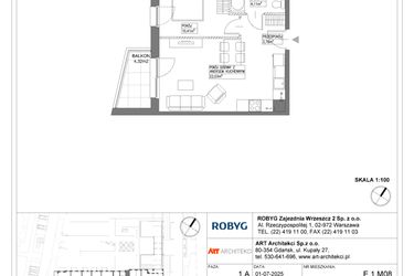 Rzut - Mieszkanie na sprzedaż 2 pokoje o powierzchni 40,32 m² - numer E.1M08 w Nowa Wałowa bud. E