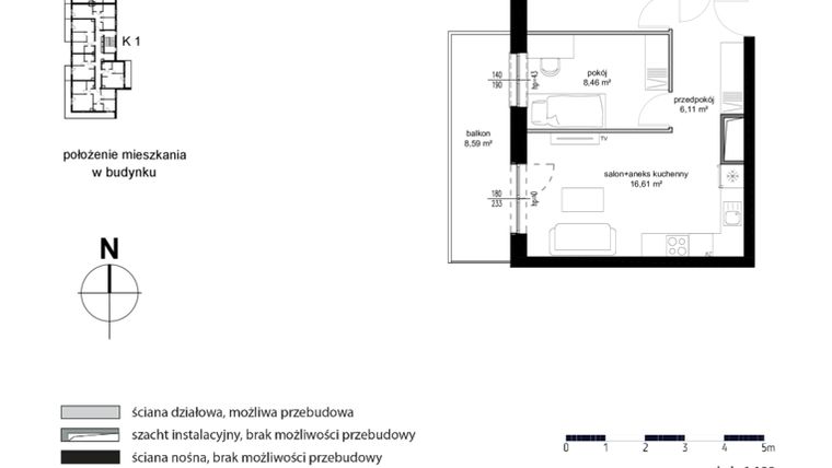 Rzut - Mieszkanie na sprzedaż 3 pokoje o powierzchni 44,01 m² - numer M42 w Kwarcowe Wzgórze