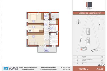 Rzut - Mieszkanie na sprzedaż 3 pokoje o powierzchni 67,55 m² - numer A.M.26 w Łódzka Osiedle
