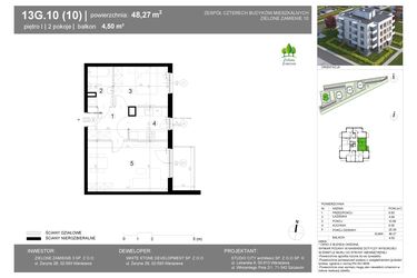 Rzut - Mieszkanie na sprzedaż 2 pokoje o powierzchni 48,27 m² - numer 13G.10 w Zielone Zamienie X