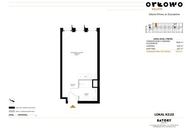 Rzut - Mieszkanie na sprzedaż 1 pokój o powierzchni 27,81 m² - numer K2.02 w Orłowo Square - Apartamenty inwestycyjne
