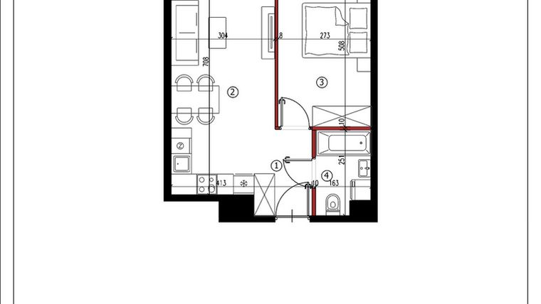 Rzut - Mieszkanie na sprzedaż 2 pokoje o powierzchni 41,96 m² - numer 48 w Andersa 3
