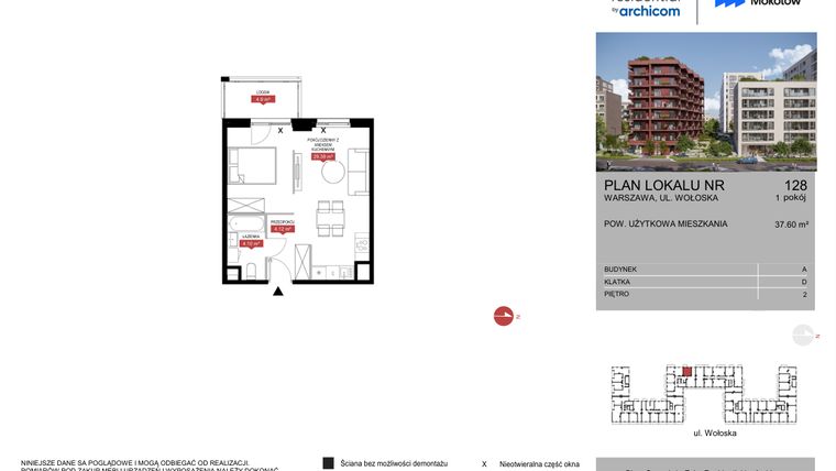 Rzut - Mieszkanie na sprzedaż 1 pokój o powierzchni 37,6 m² - numer A.128 w Modern Mokotów
