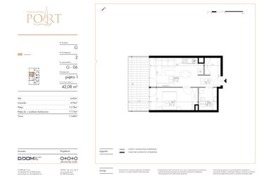 Rzut - Mieszkanie na sprzedaż 2 pokoje o powierzchni 42,08 m² - numer G_6 w Warmiński Port etap V