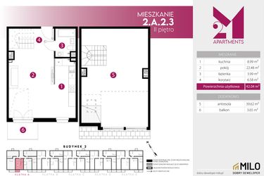 Rzut - Mieszkanie na sprzedaż 2 pokoje o powierzchni 81,66 m² - numer 2.A.2.3 w Maślice Wrocław Milo Dobry Deweloper etap III