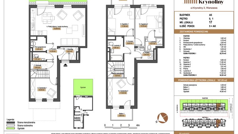 Rzut - Mieszkanie na sprzedaż 5 pokoi o powierzchni 107,09 m² - numer 17.A5 w Apartamenty Krynoliny