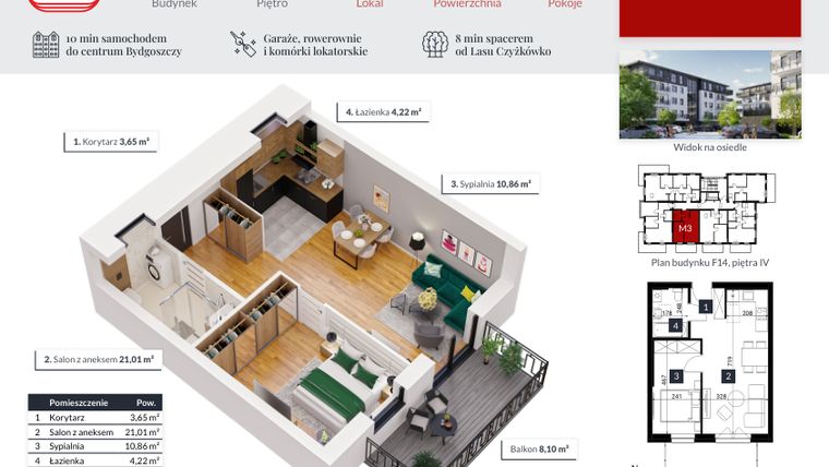 Rzut - Mieszkanie na sprzedaż 2 pokoje o powierzchni 39,74 m² - numer 21 w Tęczowy Zakątek F-14