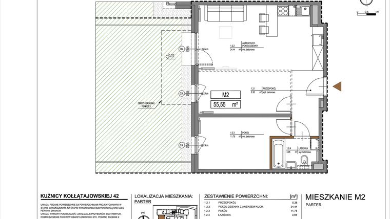 Rzut - Mieszkanie na sprzedaż 2 pokoje o powierzchni 55,5 m² - numer M2 w Kuźnicy Kołłątajowskiej 42