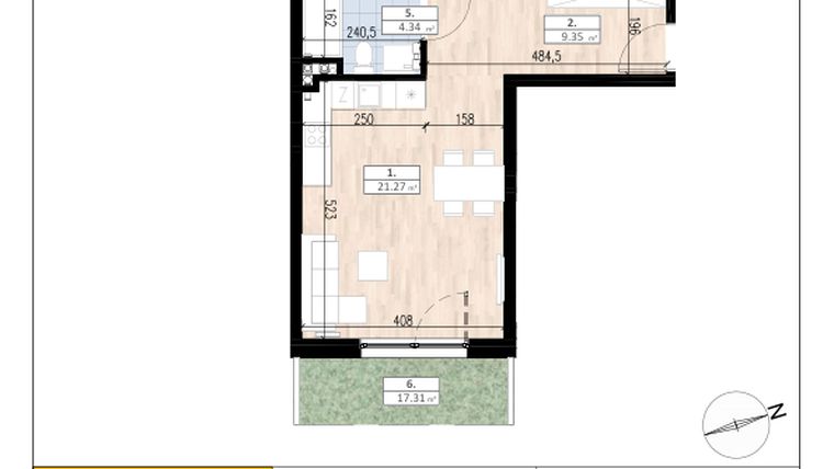 Rzut - Mieszkanie na sprzedaż 3 pokoje o powierzchni 57,68 m² - numer B2/0/1 w ACCANTO