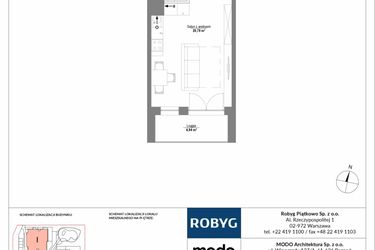 Rzut - Mieszkanie na sprzedaż 1 pokój o powierzchni 30,68 m² - numer 2M09 w Początek Piątkowo bud. I