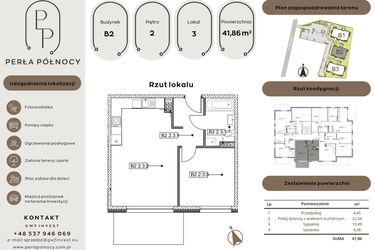 Rzut - Mieszkanie na sprzedaż 2 pokoje o powierzchni 41,86 m² - numer B2.2_3 w Perła Północy etap 2